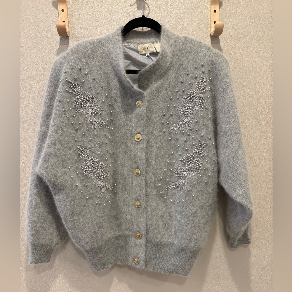 Elegant Gray Embellished Cardigan